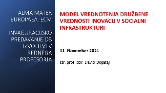 Digitalna vsebina dCOBISS (Model vrednotenja družbene vrednosti inovacij v socialni infrastrukturi [Elektronski vir] : Alma Mater Europaea, ECM, invaguracijsko predavanje ob izvolitvi v rednega profesorja : 11. november 2021)