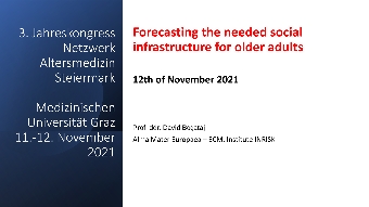 Digitalna vsebina dCOBISS (Forecasting the needed social infrastructure for older adults [Elektronski vir] : 3. Jahreskongress Netzwerk Altersmedizin Steiermark, Medizinischen Universität Graz, 11.-12. November : 12th of November 2021 / David Bogataj)