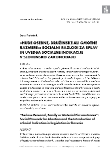 Digitalna vsebina dCOBISS ("Hude osebne, družinske ali gmotne razmere" : socialni razlogi za splav in uvedba socialne indikacije v slovensko zakonodajo)