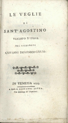 Digitalna vsebina dCOBISS (Le veglie di sant'Agostino vescovo d'Ipona del sacerdote Giovanni Domenico Giulio)