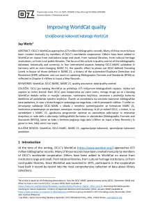 Digitalna vsebina dCOBISS (Improving WorldCat quality [Elektronski vir] = Izboljševanje kakovosti kataloga WorldCat)