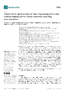 Digitalna vsebina dCOBISS (Tandem mass spectrometry de novo sequencing of the skin defense peptides of the Central Slovenian agile frog Rana dalmatina [Elektronski vir] / Tatiana Yu. Samgina ... [et al.])