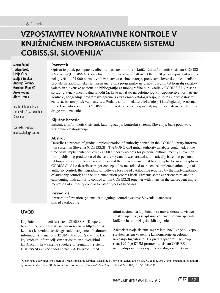 Digitalna vsebina dCOBISS (Vzpostavitev normativne kontrole v knjižničnem informacijskem sistemu COBISS.SI, Slovenija)