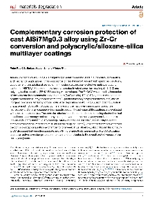 Digitalna vsebina dCOBISS (Complementary corrosion protection of cast AlSi7Mg0.3 alloy using Zr-Cr conversion and polyacrylic/siloxane-silica multilayer coatings [Elektronski vir] / Peter Rodič, Barbara Kapun, Ingrid Milošev)