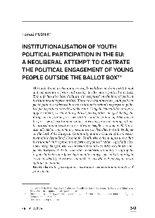 Digitalna vsebina dCOBISS (Institutionalisation of youth political participation in the EU : a neoliberal attempt to castrate the political engagement of young people outside the ballot box / Tomaž Pušnik)