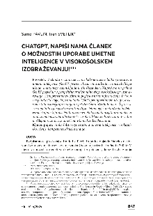 Digitalna vsebina dCOBISS (ChatGPT, napiši nama članek o možnostih uporabe umetne inteligence v visokošolskem izobraževanju / Samo Pavlin, Ivan Svetlik)
