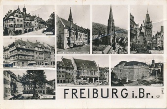 Digitalna vsebina dCOBISS (Freiburg i. Br. [Slikovno gradivo] : Rathaus : Fachwerkhaus beim Berthold-Brunnen : Unterlinden : Alter Basler Hof (ausgebrannt) : Münster : Martinstor : Kaufhaus : Universität)