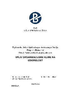 Digitalna vsebina dCOBISS (Vpliv organizacijske klime na izgorelost : diplomsko delo višješolskega strokovnega študija / Danjela Ilijanić)