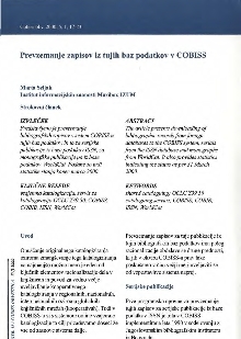 Digitalna vsebina dCOBISS (Prevzemanje zapisov iz tujih baz podatkov v COBISS)