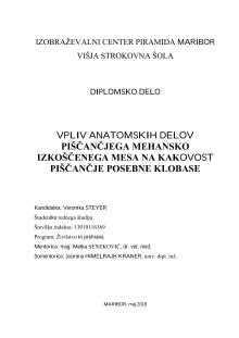 Digitalna vsebina dCOBISS (Vpliv anatomskih delov piščančjega mehansko izkoščenega mesa na kakovost piščančje posebne klobase : diplomsko delo)