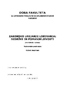 Zakonsko urejanje lobiranja... (naslovnica)