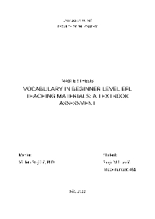 Дигитални садржај dCOBISS (Vocabulary in beginner level EFL teaching materials [Elektronski izvor] : a textbook assessment : [master thesis])